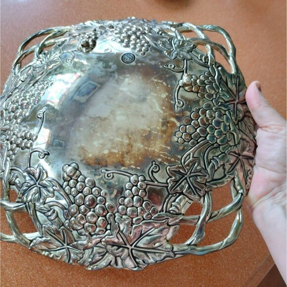 Godinger Silver Plated Grape Leaf 12" Serving Tray Platter, Footed, Grapes Vine - Picture 8 of 9